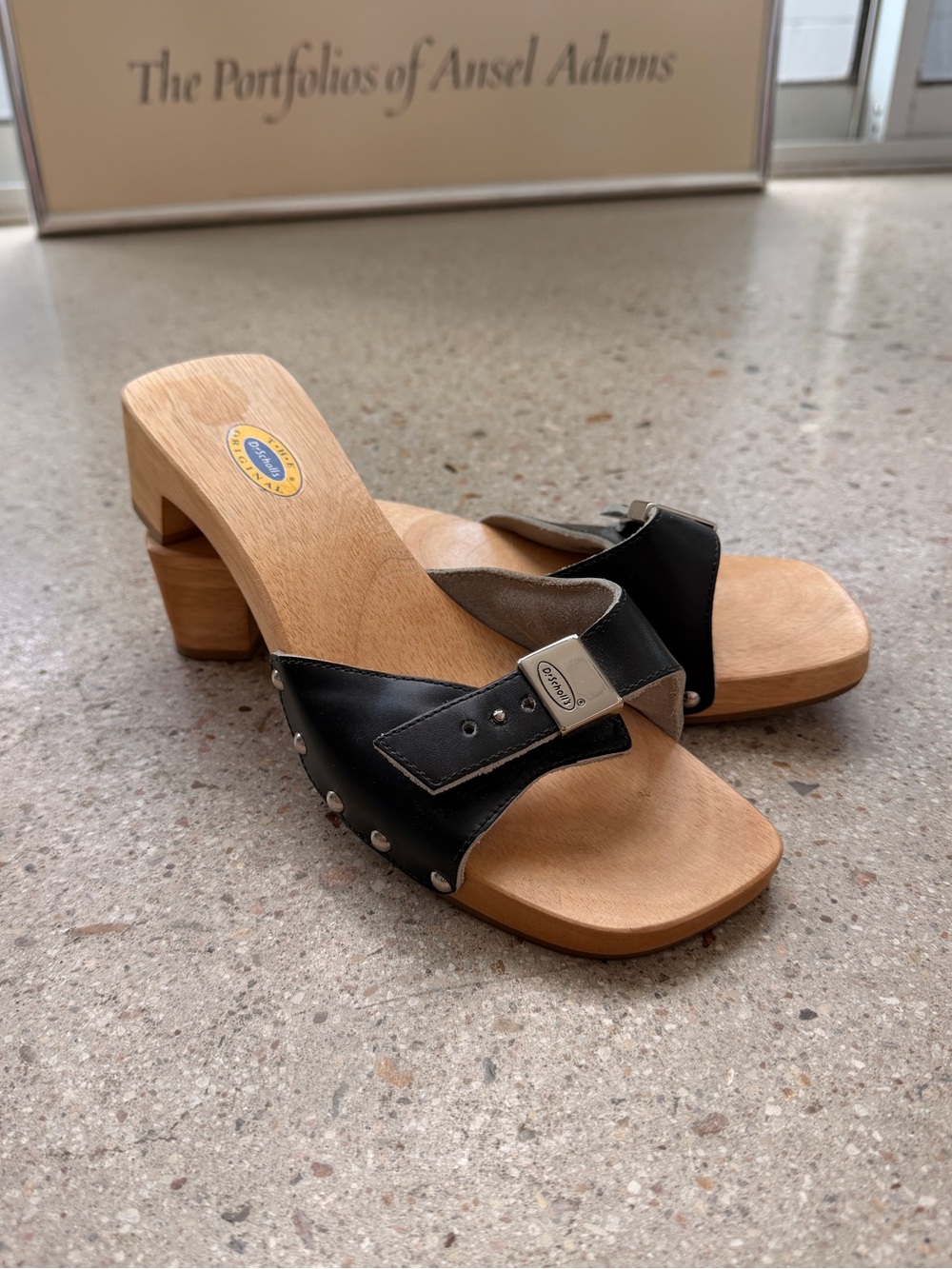 Vintage Black Studded Clog Sandals Sliver Buckle